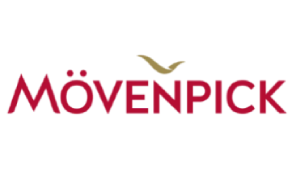 Logo of Mövenpick with the brand name in red and a stylized gold bird shape above.