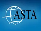 Logo with a stylized globe and the text "ASTA" on a blue background.